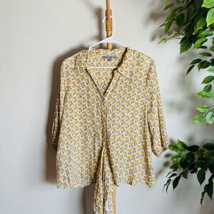 Alex & Parker Yellow Patterned Tie-Front Blouse Women’s Size XL